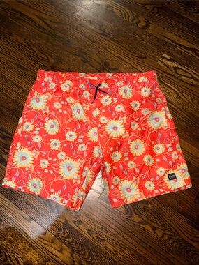 Benson NYC Men's Floral Swim Trunks Orange Coral Daisy Quick Dry SZ XXL